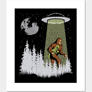 Funny Bigfoot And Alien Eating Tacos! Sasquatch Ufo Posters and Art